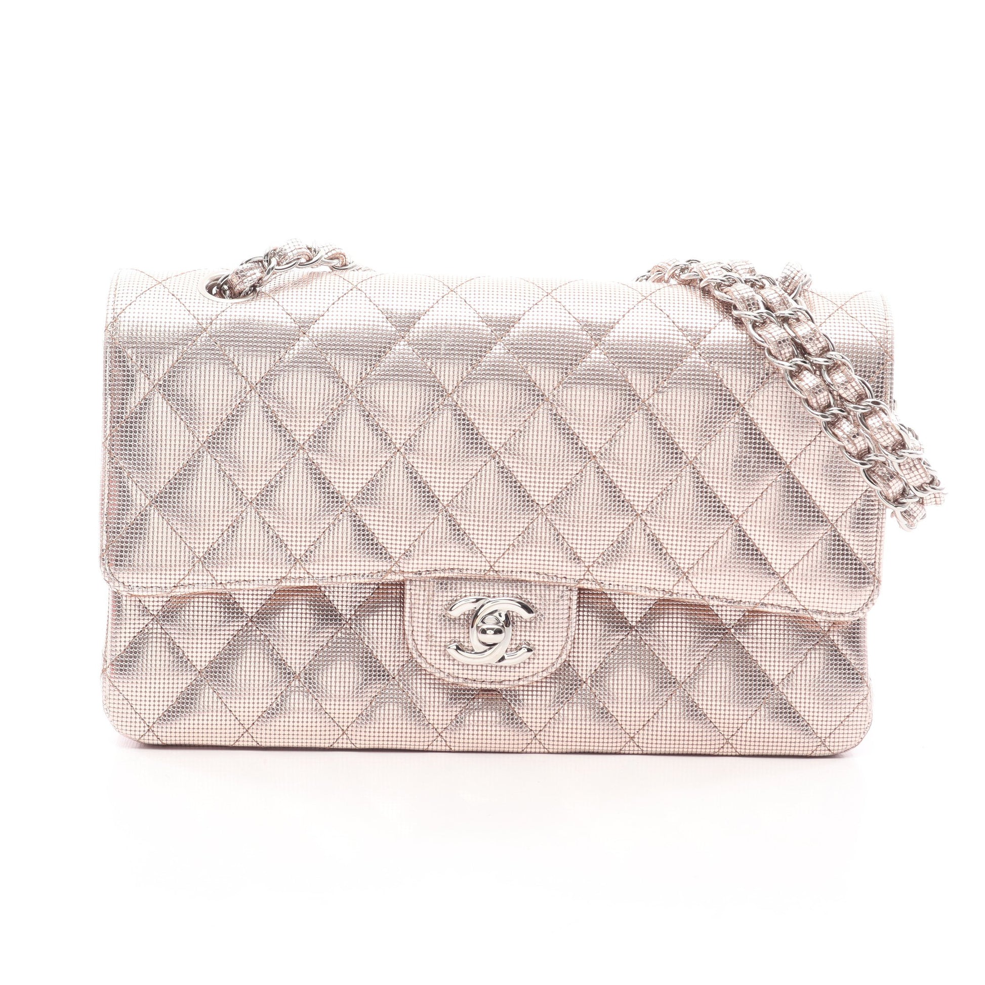 マトラッセ Wフラップ Wチェーンショルダーバッグ レザー ライトピンク シルバー金具 シャネル バッグ CHANEL