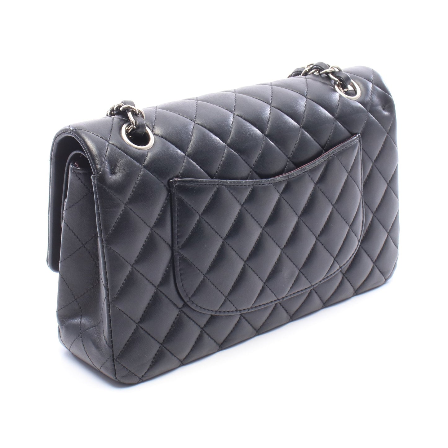 マトラッセ Wフラップ Wチェーンショルダーバッグ ラムスキン ブラック シルバー金具 シャネル バッグ CHANEL