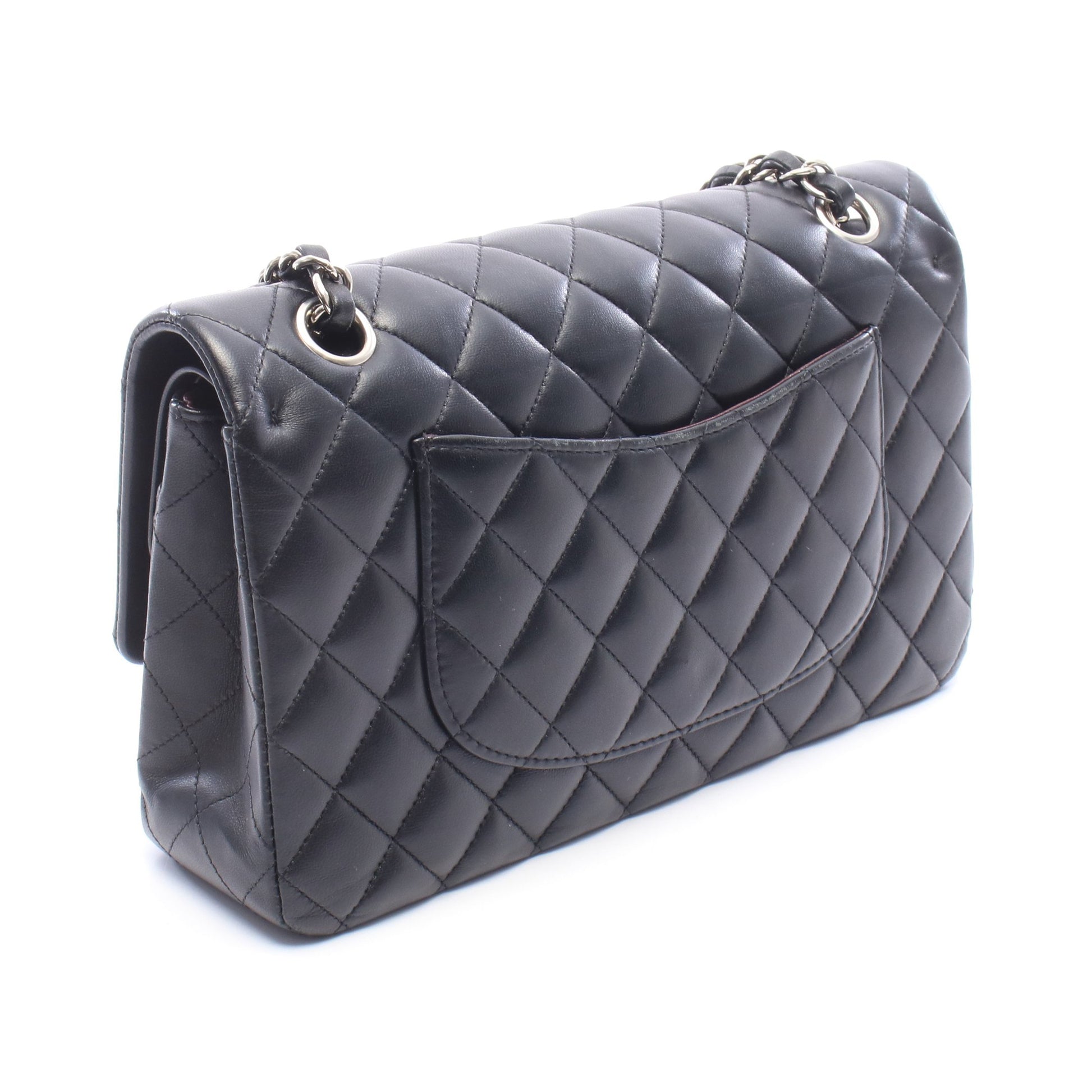 マトラッセ Wフラップ Wチェーンショルダーバッグ ラムスキン ブラック シルバー金具 シャネル バッグ CHANEL