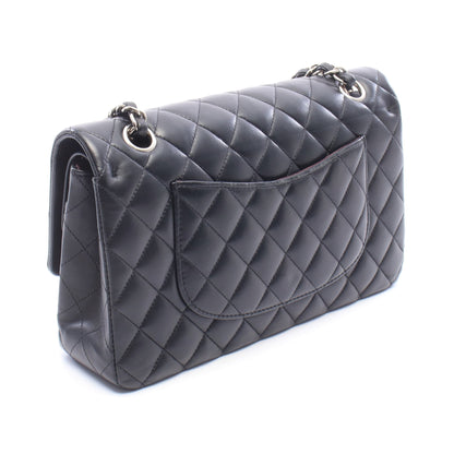 マトラッセ Wフラップ Wチェーンショルダーバッグ ラムスキン ブラック シルバー金具 シャネル バッグ CHANEL