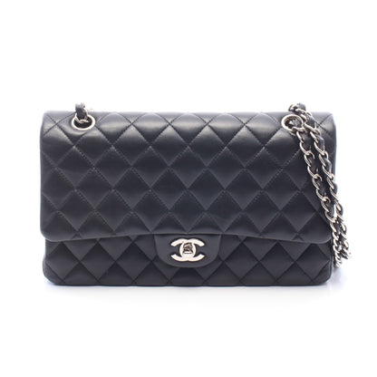 マトラッセ Wフラップ Wチェーンショルダーバッグ ラムスキン ブラック シルバー金具 シャネル バッグ CHANEL
