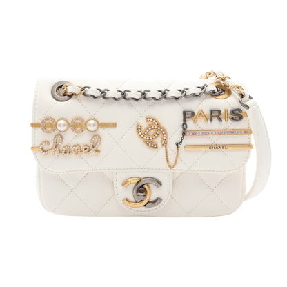 マトラッセ チェーンショルダーバッグ ラムスキン ホワイト コンビ金具 シャネル バッグ CHANEL