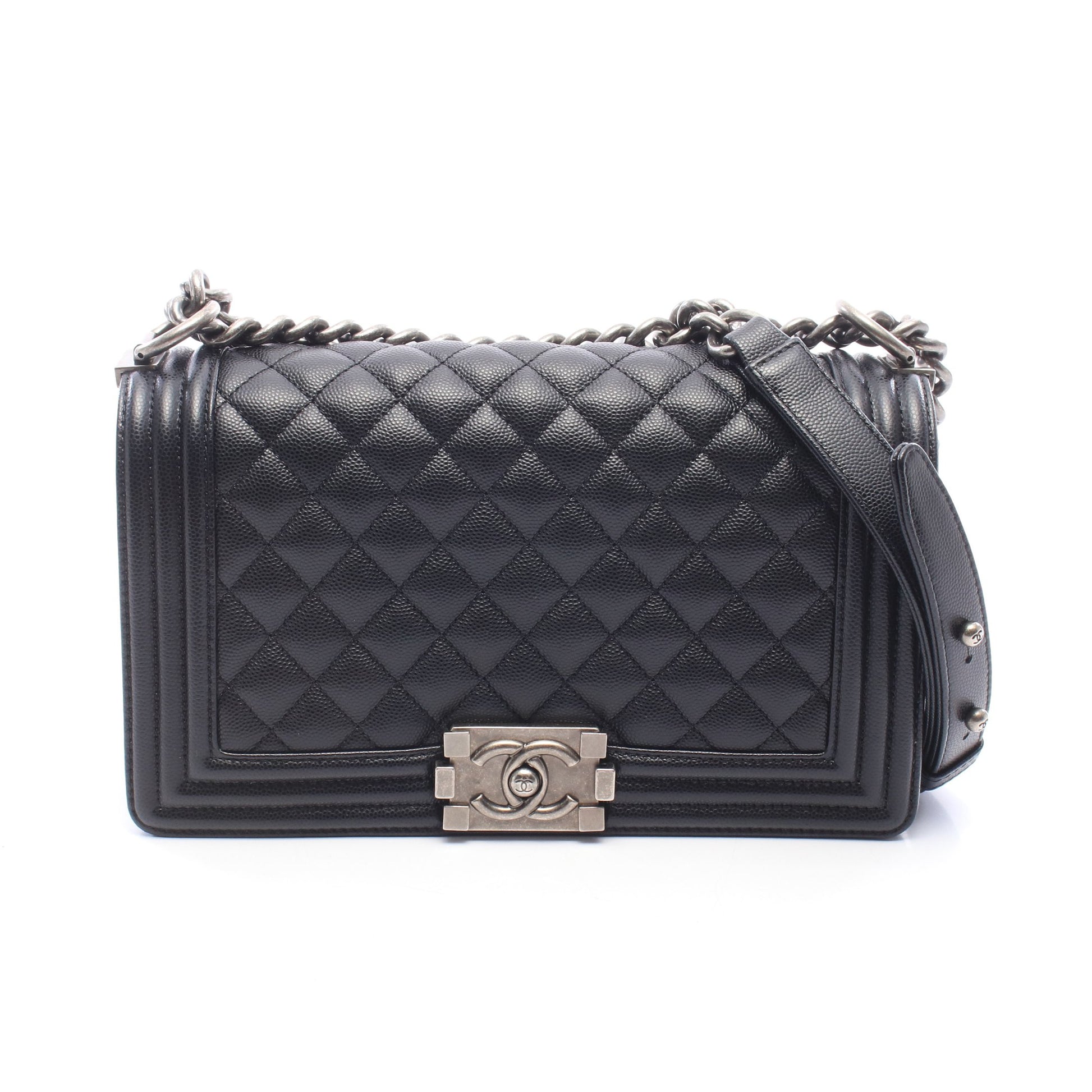 ボーイシャネル チェーンショルダーバッグ キャビアスキン ブラック シルバー金具 シャネル バッグ CHANEL