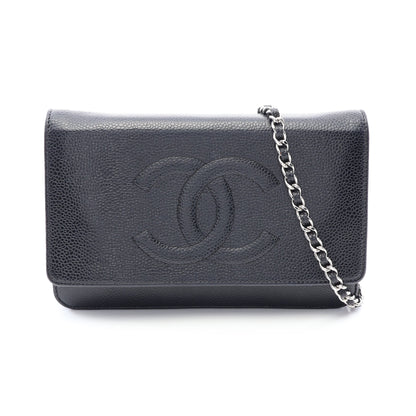 ココマーク チェーンウォレット キャビアスキン ブラック シルバー金具 シャネル バッグ CHANEL