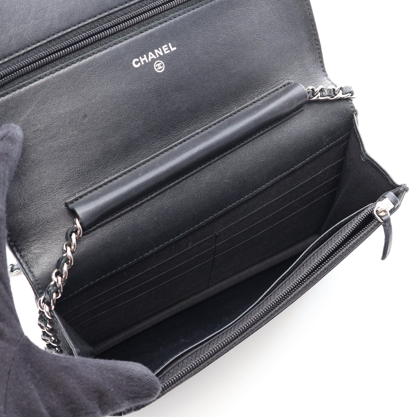 ココマーク チェーンウォレット キャビアスキン ブラック シルバー金具 シャネル バッグ CHANEL