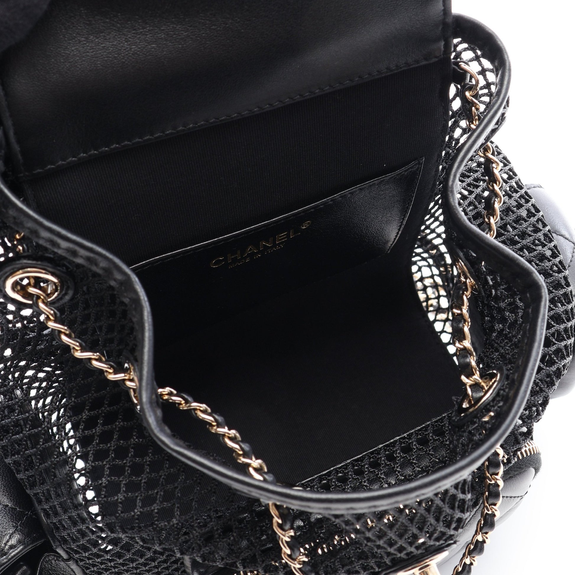 マトラッセ スモール チェーン バックパック リュックサック ラムスキン メッシュ ブラック ゴールド金具 シャネル バッグ CHANEL