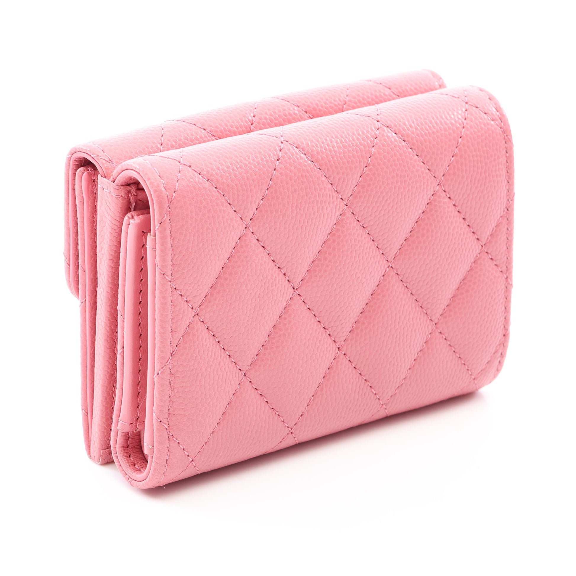 クラシック スモール フラップ ウォレット マトラッセ 三つ折り財布 キャビアスキン ピンク ゴールド金具 シャネル 財布・小物 CHANEL