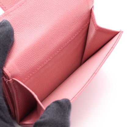 クラシック スモール フラップ ウォレット マトラッセ 三つ折り財布 キャビアスキン ピンク ゴールド金具 シャネル 財布・小物 CHANEL