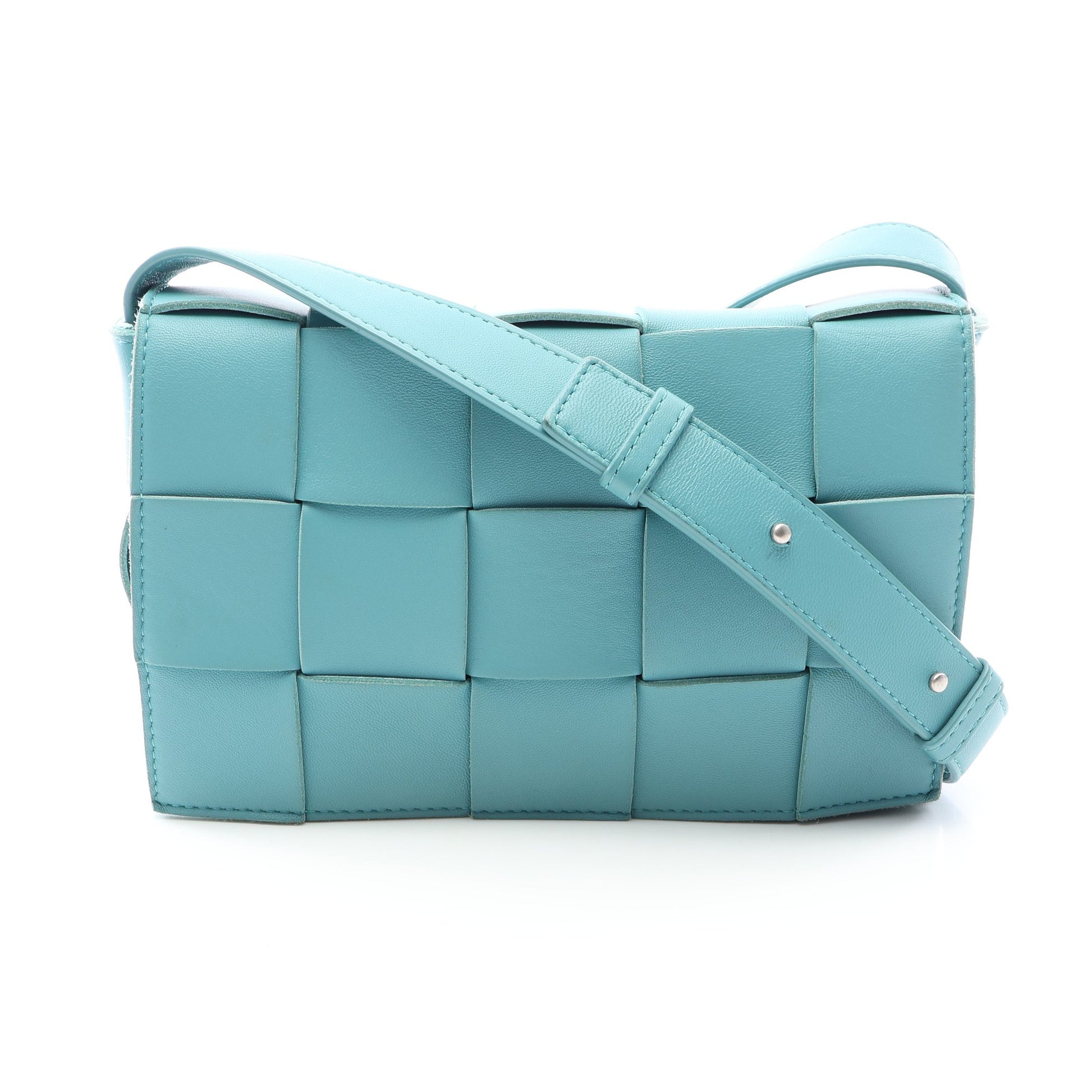 カセット マキシイントレチャート ショルダーバッグ レザー ライトブルー ボッテガヴェネタ バッグ BOTTEGA VENETA
