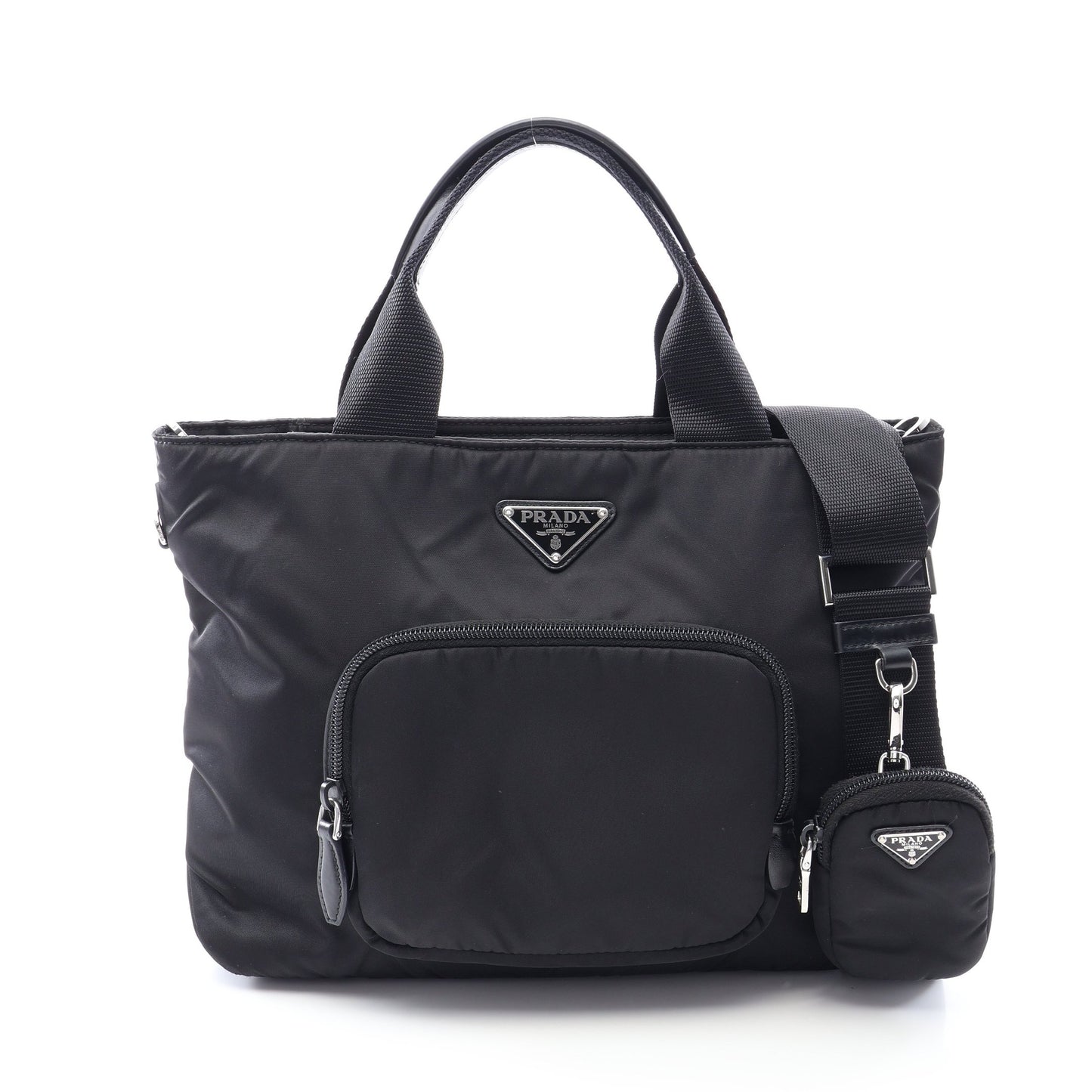 三角プレート 2WAY ハンドバッグ ナイロン レザー ブラック プラダ バッグ PRADA