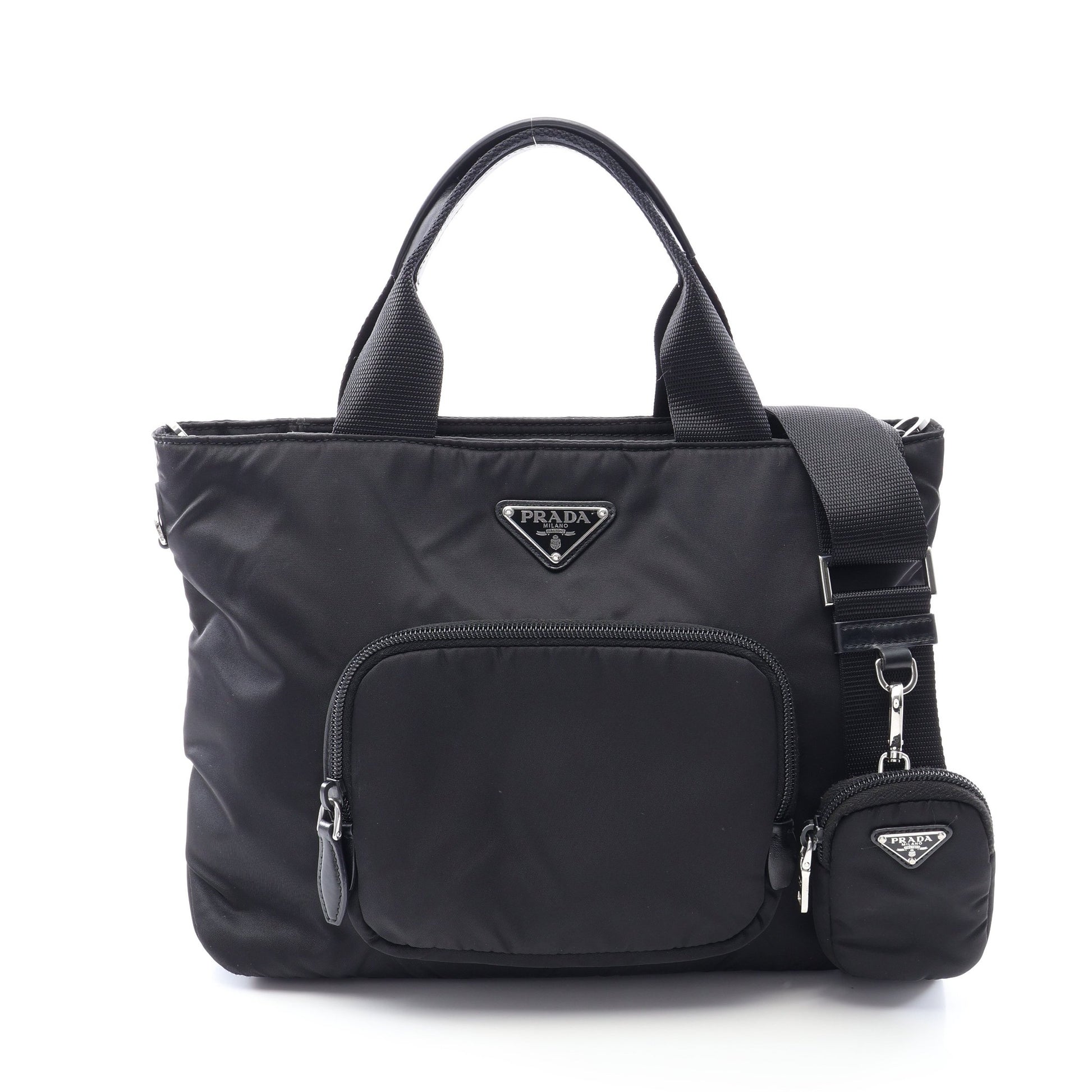 三角プレート 2WAY ハンドバッグ ナイロン レザー ブラック プラダ バッグ PRADA