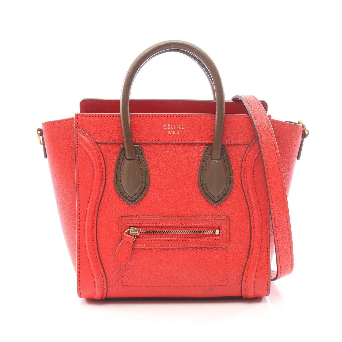 ラゲージ ナノショッパー 2WAY ハンドバッグ レザー レッド カーキブラウン セリーヌ バッグ CELINE
