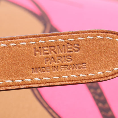 シルキーシティMM ショルダーバッグ シルク ヴォーバレニア ピンク ブラウン マルチカラー シルバー金具 □Q刻印 エルメス