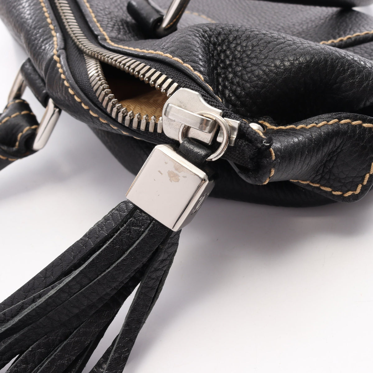 ロゴ フリンジ ハンドバッグ レザー ブラック シルバー金具 シャネル バッグ CHANEL