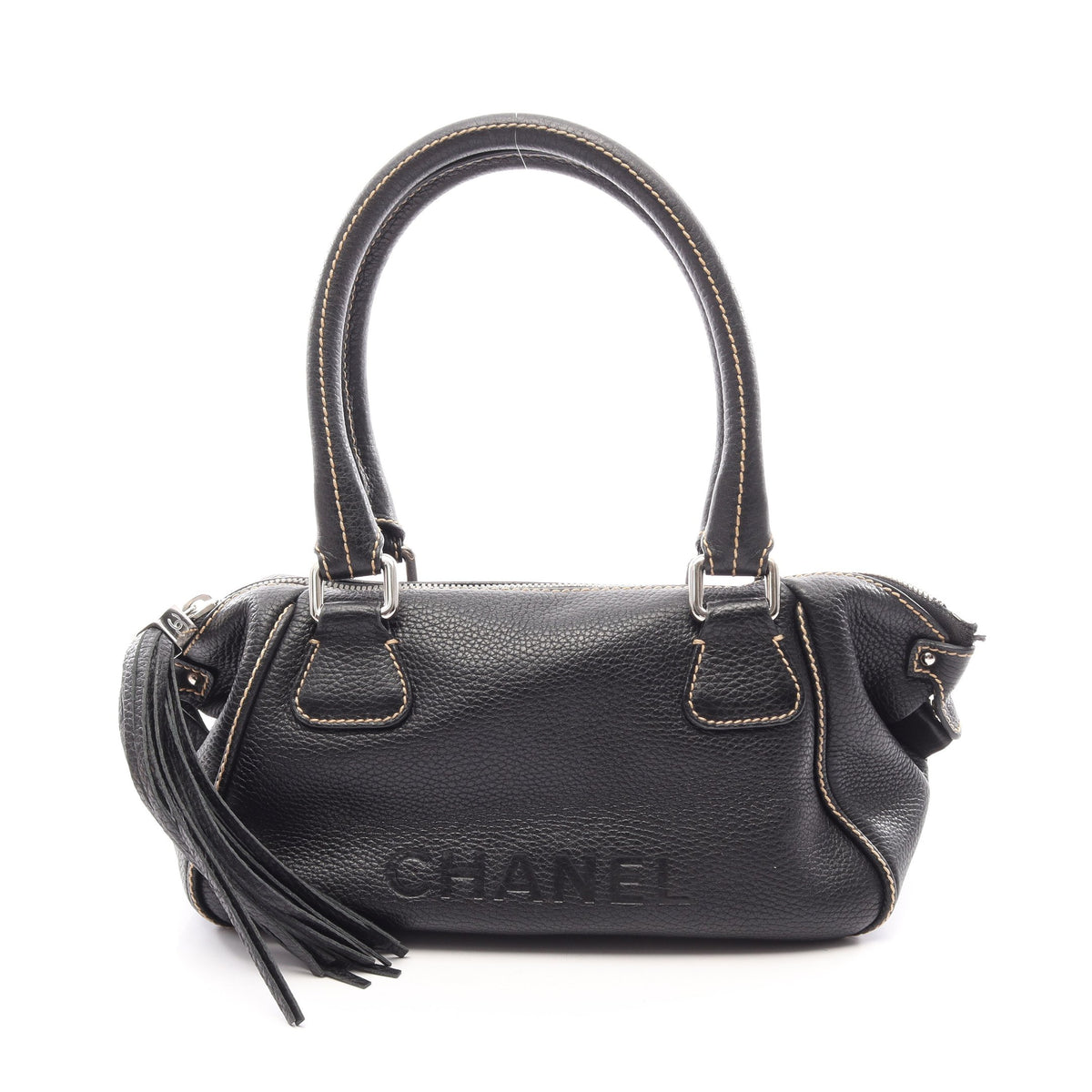 ロゴ フリンジ ハンドバッグ レザー ブラック シルバー金具 シャネル バッグ CHANEL