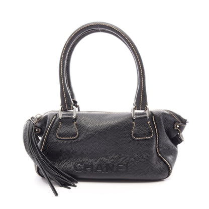 ロゴ フリンジ ハンドバッグ レザー ブラック シルバー金具 シャネル バッグ CHANEL