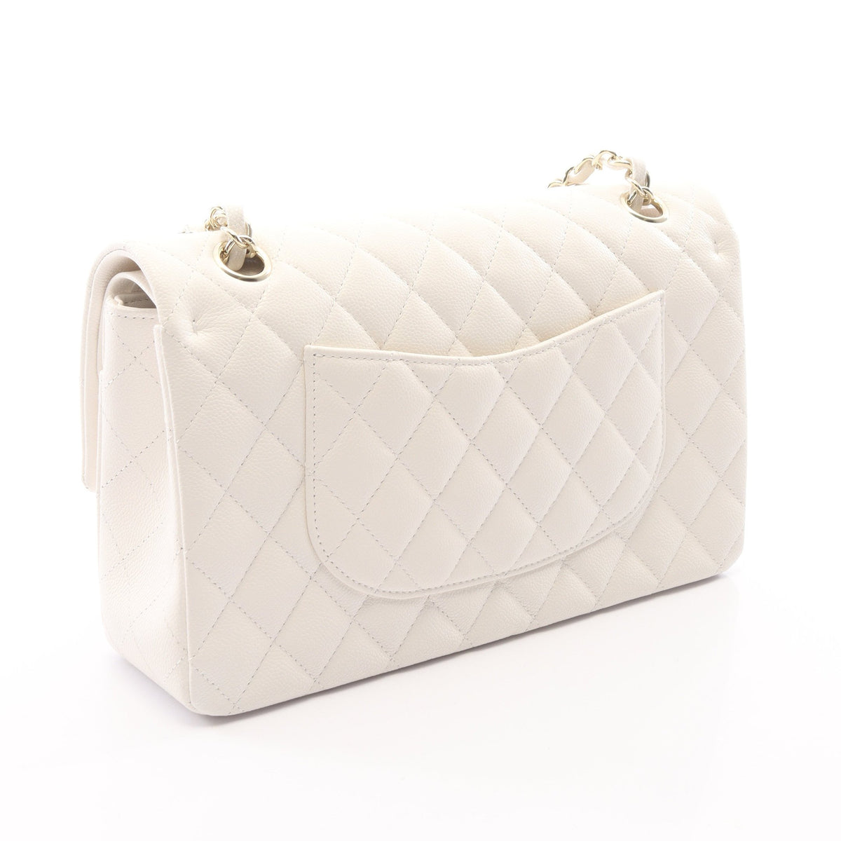 マトラッセ Wフラップ Wチェーンショルダーバッグ キャビアスキン ホワイト ゴールド金具 シャネル バッグ CHANEL
