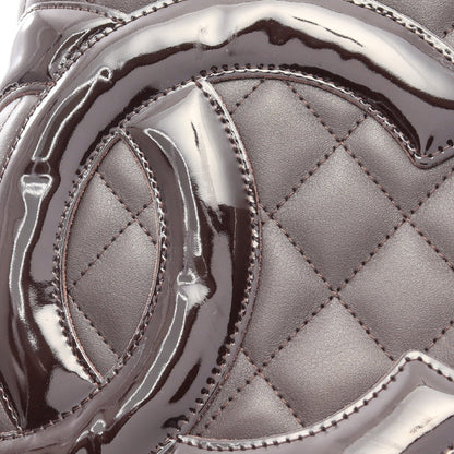 カンボンライン ミディアム ハンドバッグ トートバッグ レザー エナメルレザー ダークブラウン シルバー金具 シャネル バッグ CHANEL
