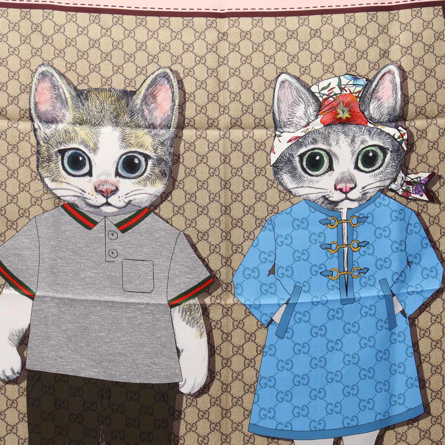 GUCCI × ヒグチユウコ GG柄 スカーフ シルク ピンク ベージュ マルチカラー グッチ