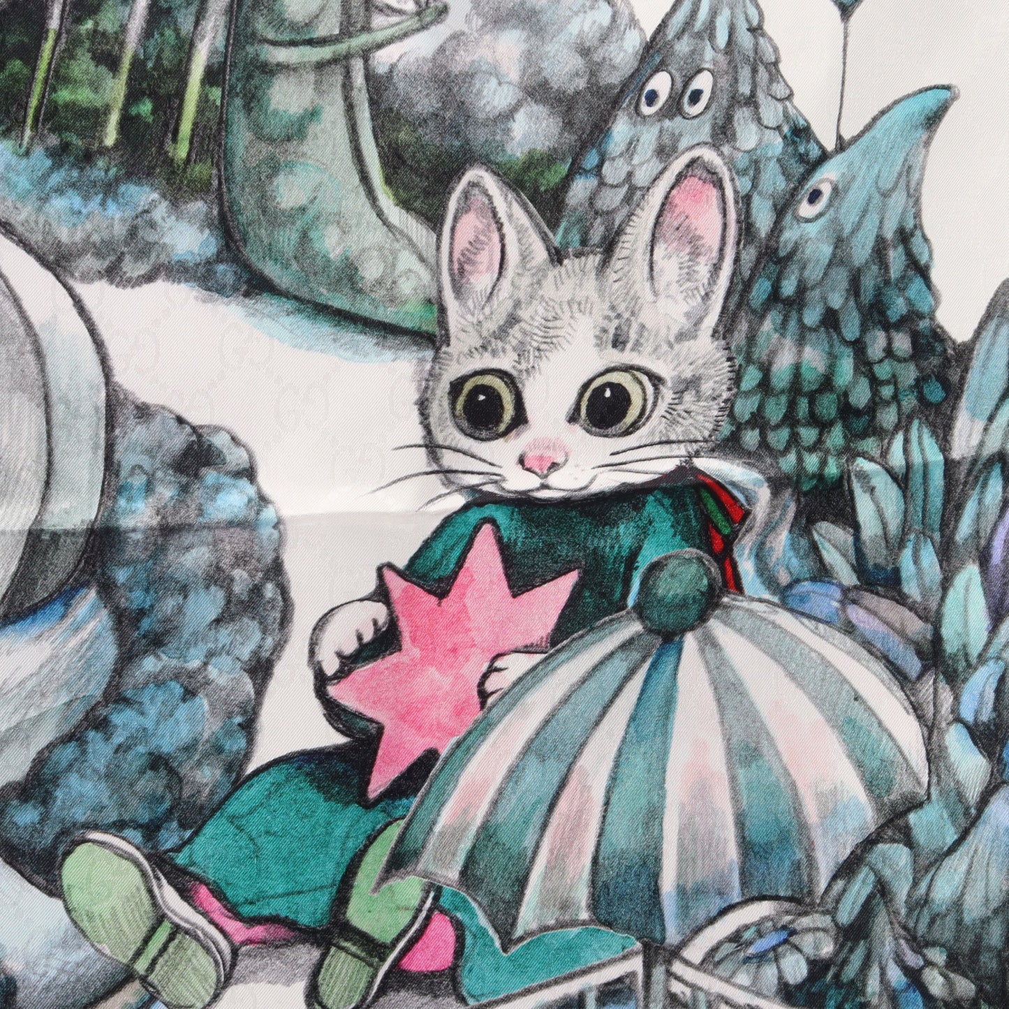 GUCCI × ヒグチユウコ GG柄 スカーフ シルク グリーン マルチカラー グッチ