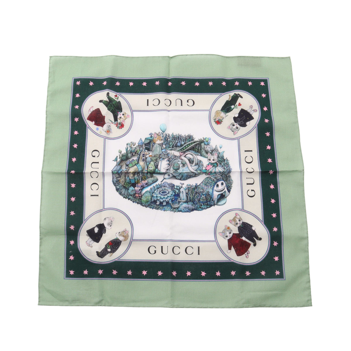 ヒグチユウコ ハンカチ スカーフ コットン オフホワイト グリーン マルチカラー グッチ 財布・小物 GUCCI