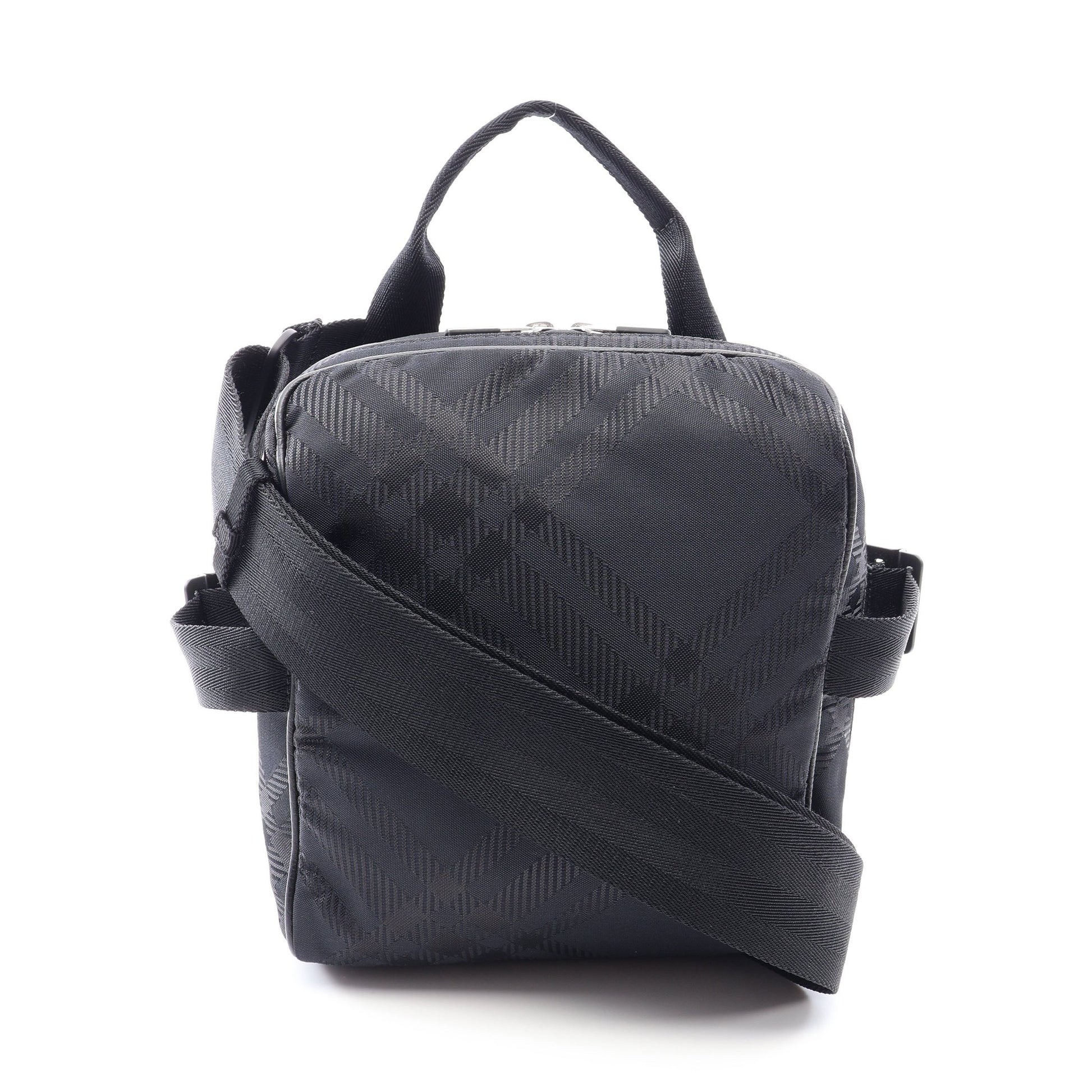 チェック ジャガード クロスボディバッグ ショルダーバッグ ナイロン レザー ブラック バーバリー バッグ BURBERRY