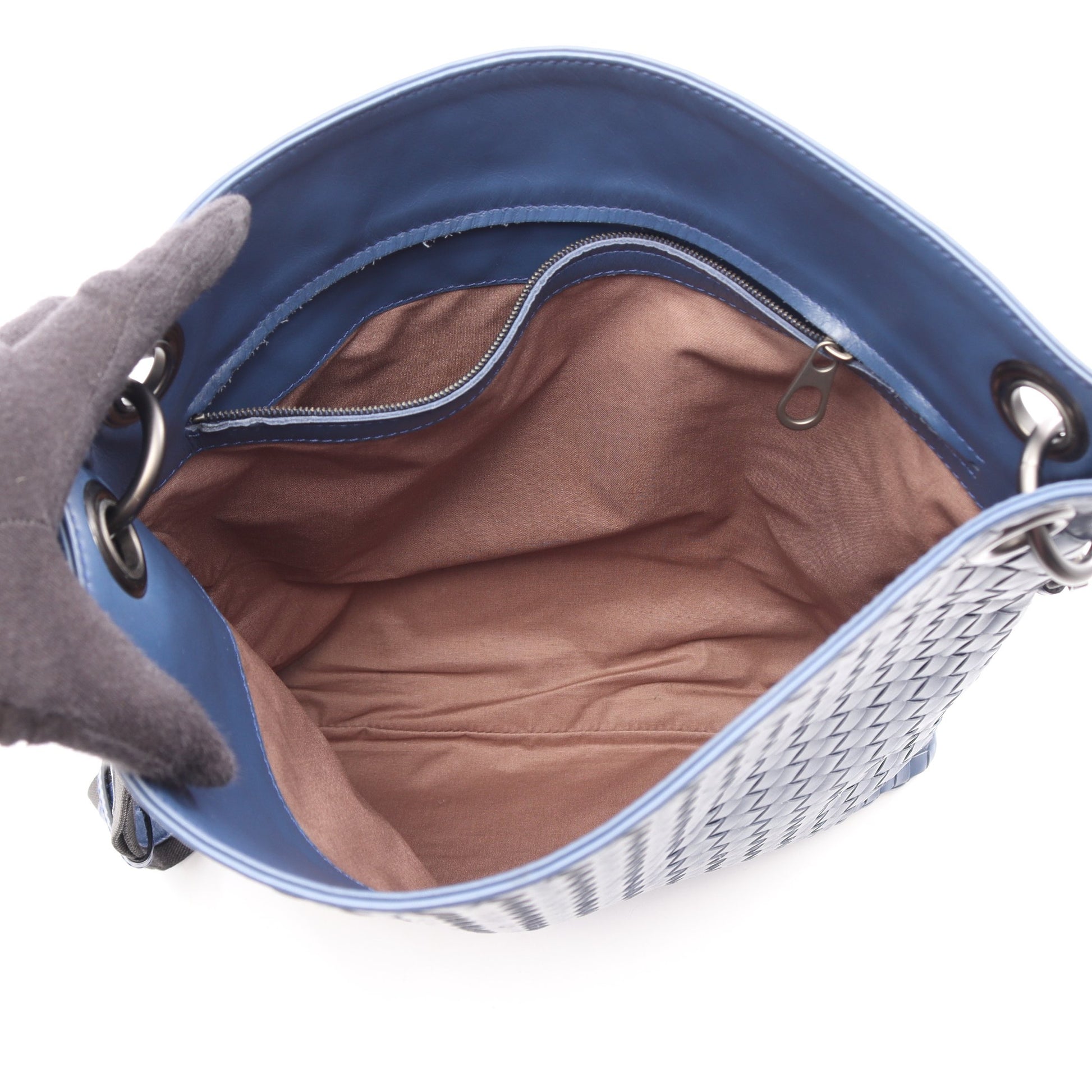 イントレチャート ショルダーバッグ レザー ブルー ボッテガヴェネタ バッグ BOTTEGA VENETA