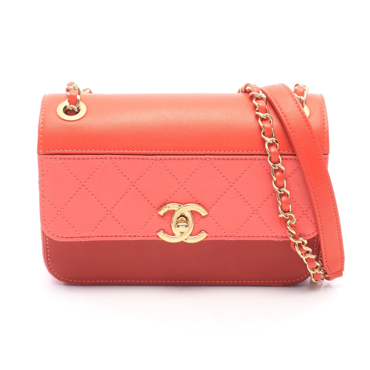 マトラッセ スモール チェーンショルダーバッグ レザー レッド ピンク ゴールド金具 シャネル バッグ CHANEL