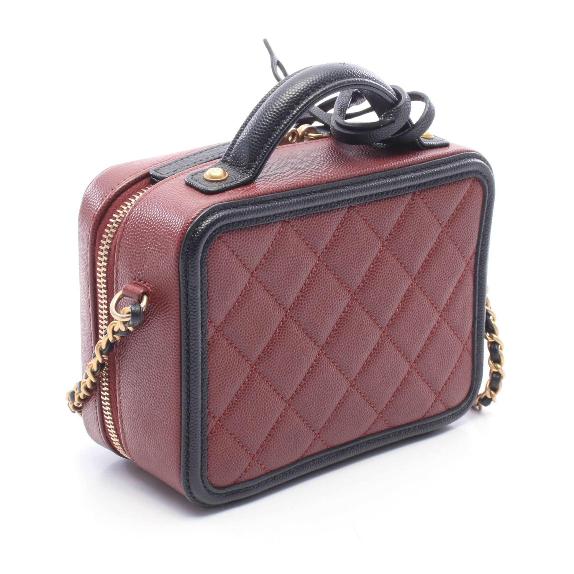 CCフィグリー スモール バニティバッグ 2WAY チェーンショルダーバッグ キャビアスキン ボルドー ブラック ゴールド金具 シャネル バッグ CHANEL