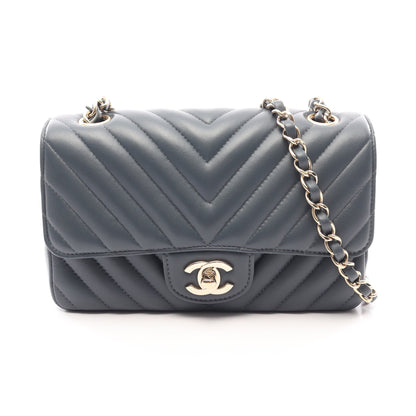 シェブロン Vステッチ ミニ 20 チェーンショルダーバッグ レザー ブルーグレー ゴールド金具 シャネル バッグ CHANEL