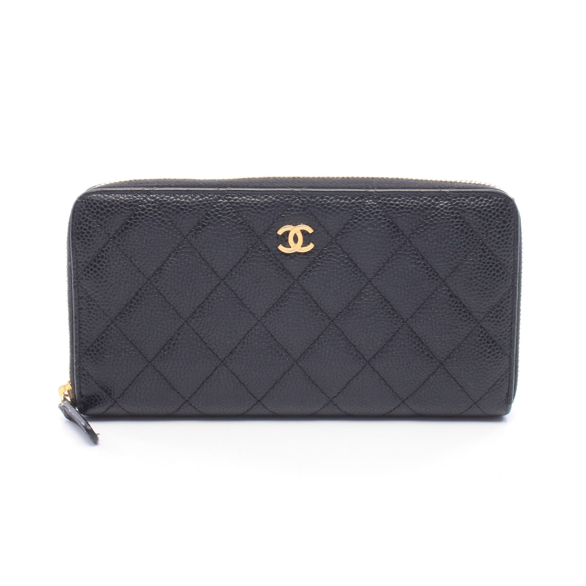 マトラッセ ラウンドファスナー長財布 キャビアスキン ブラック ゴールド金具 シャネル 財布・小物 CHANEL