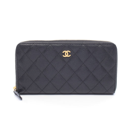マトラッセ ラウンドファスナー長財布 キャビアスキン ブラック ゴールド金具 シャネル 財布・小物 CHANEL
