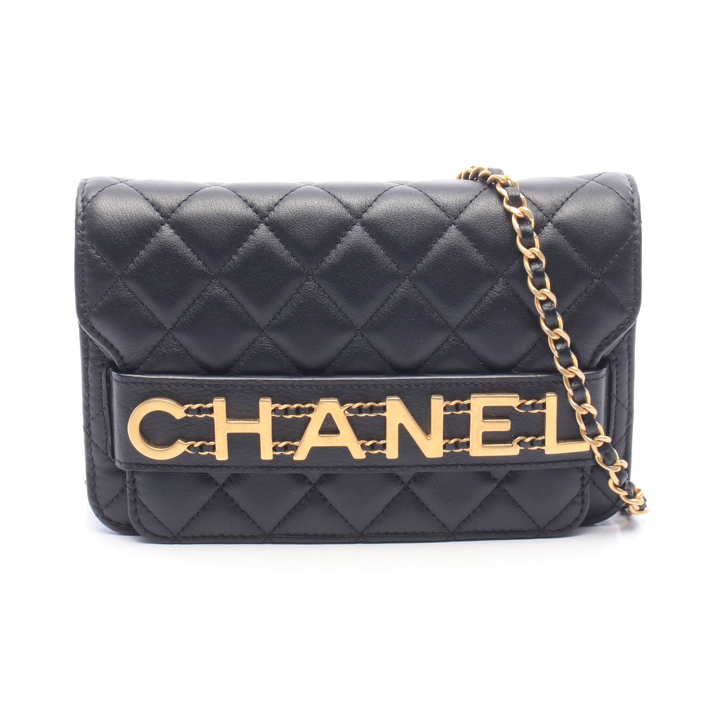マトラッセ ロゴ チェーンウォレット ラムスキン ブラック ゴールド金具 シャネル バッグ CHANEL