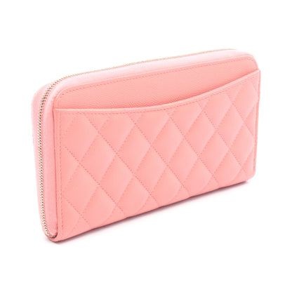 マトラッセ ラウンドファスナー長財布 キャビアスキン ピンク ゴールド金具 シャネル 財布・小物 CHANEL