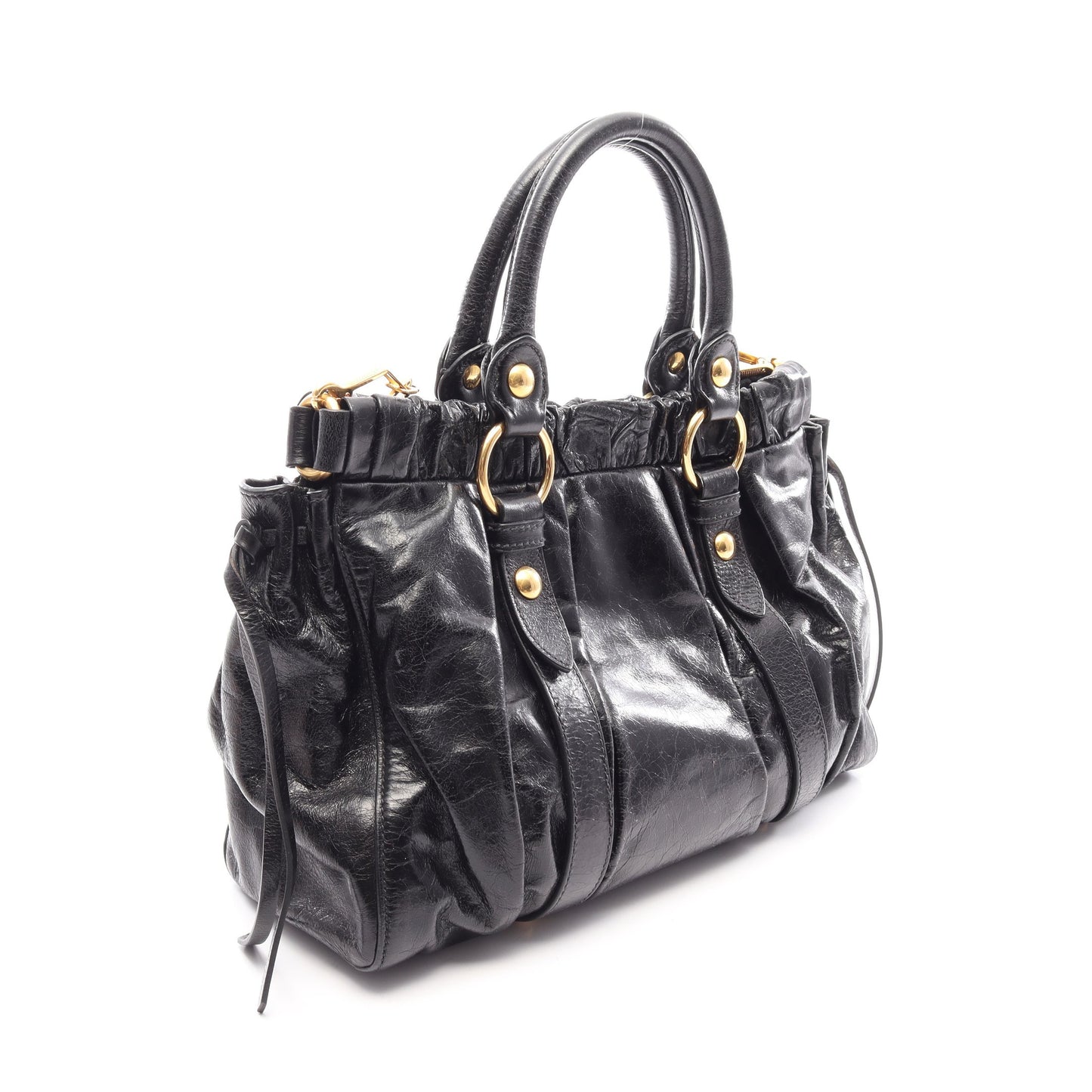VITELLO LUX 2WAY ハンドバッグ レザー ブラック ミュウミュウ バッグ miu miu