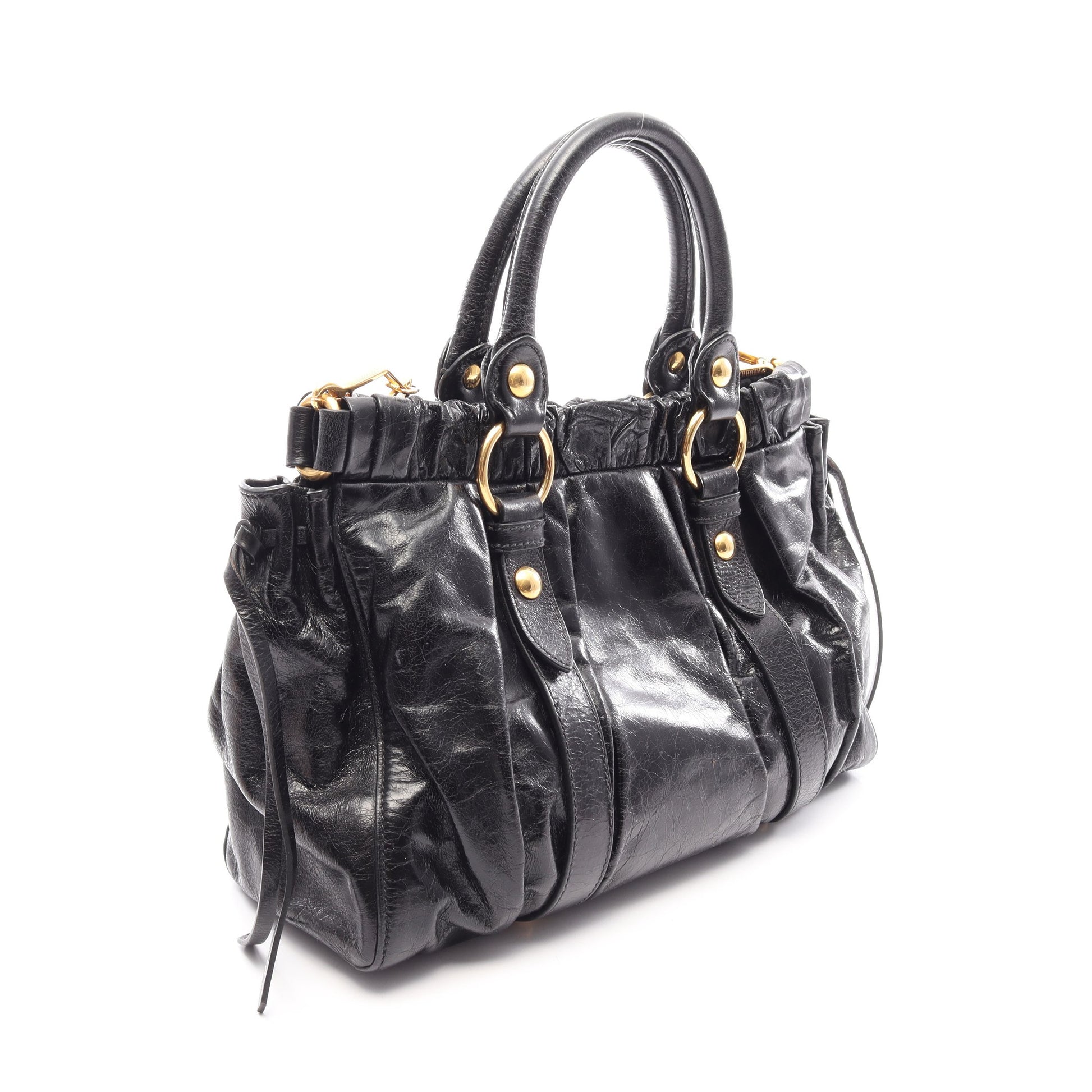 VITELLO LUX 2WAY ハンドバッグ レザー ブラック ミュウミュウ バッグ miu miu