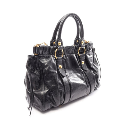 VITELLO LUX 2WAY ハンドバッグ レザー ブラック ミュウミュウ バッグ miu miu