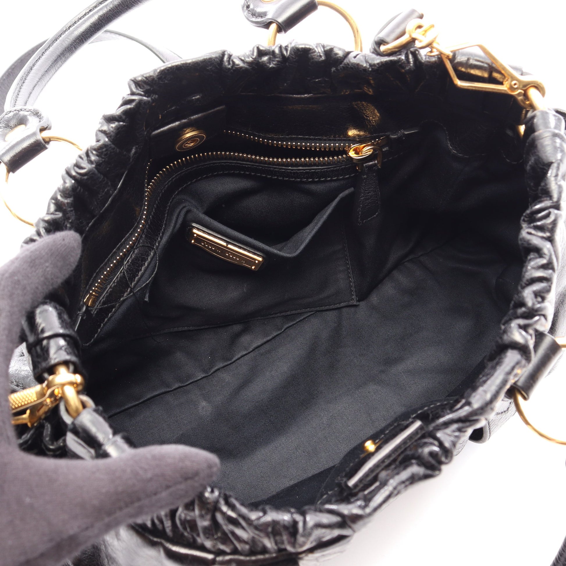 VITELLO LUX 2WAY ハンドバッグ レザー ブラック ミュウミュウ バッグ miu miu