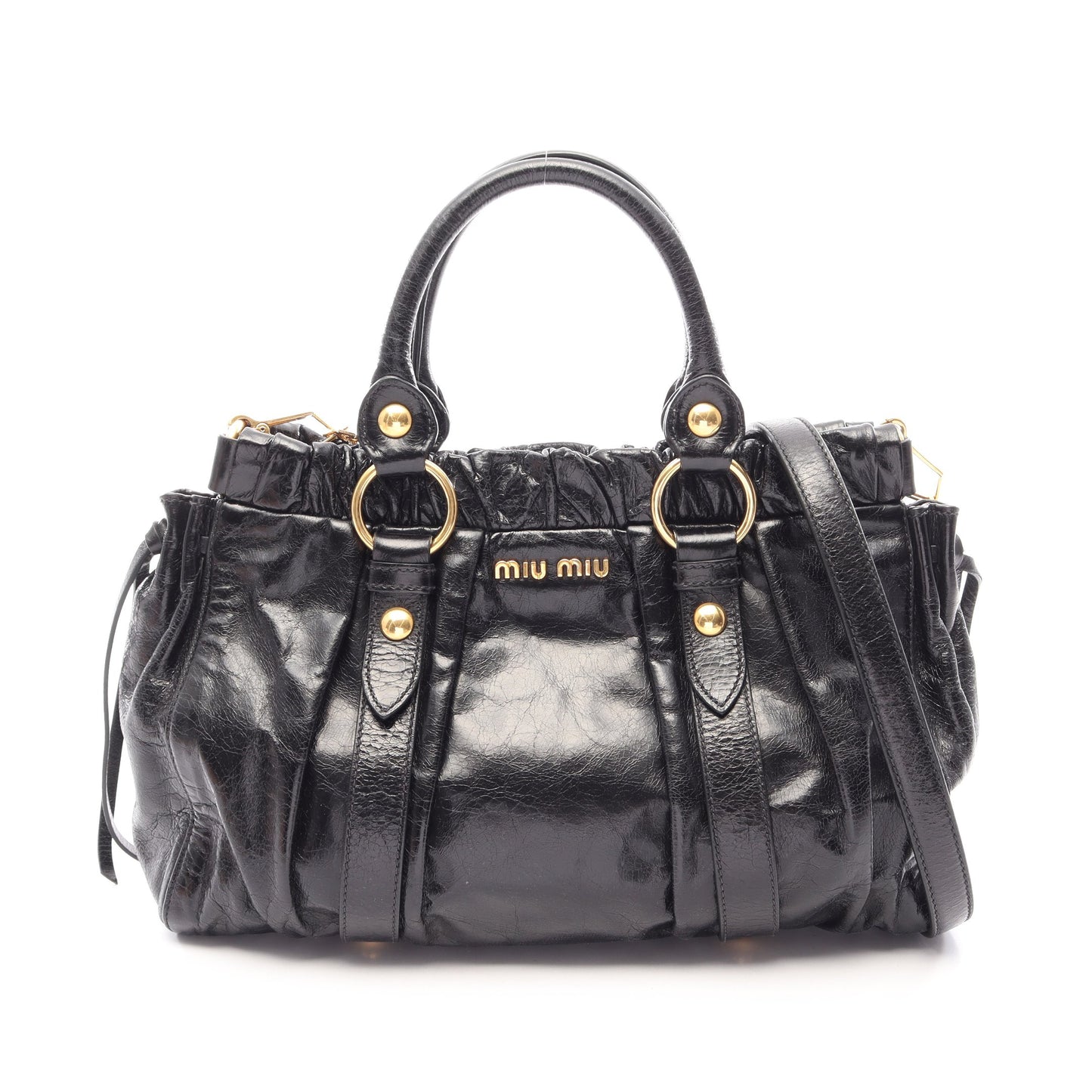 VITELLO LUX 2WAY ハンドバッグ レザー ブラック ミュウミュウ バッグ miu miu