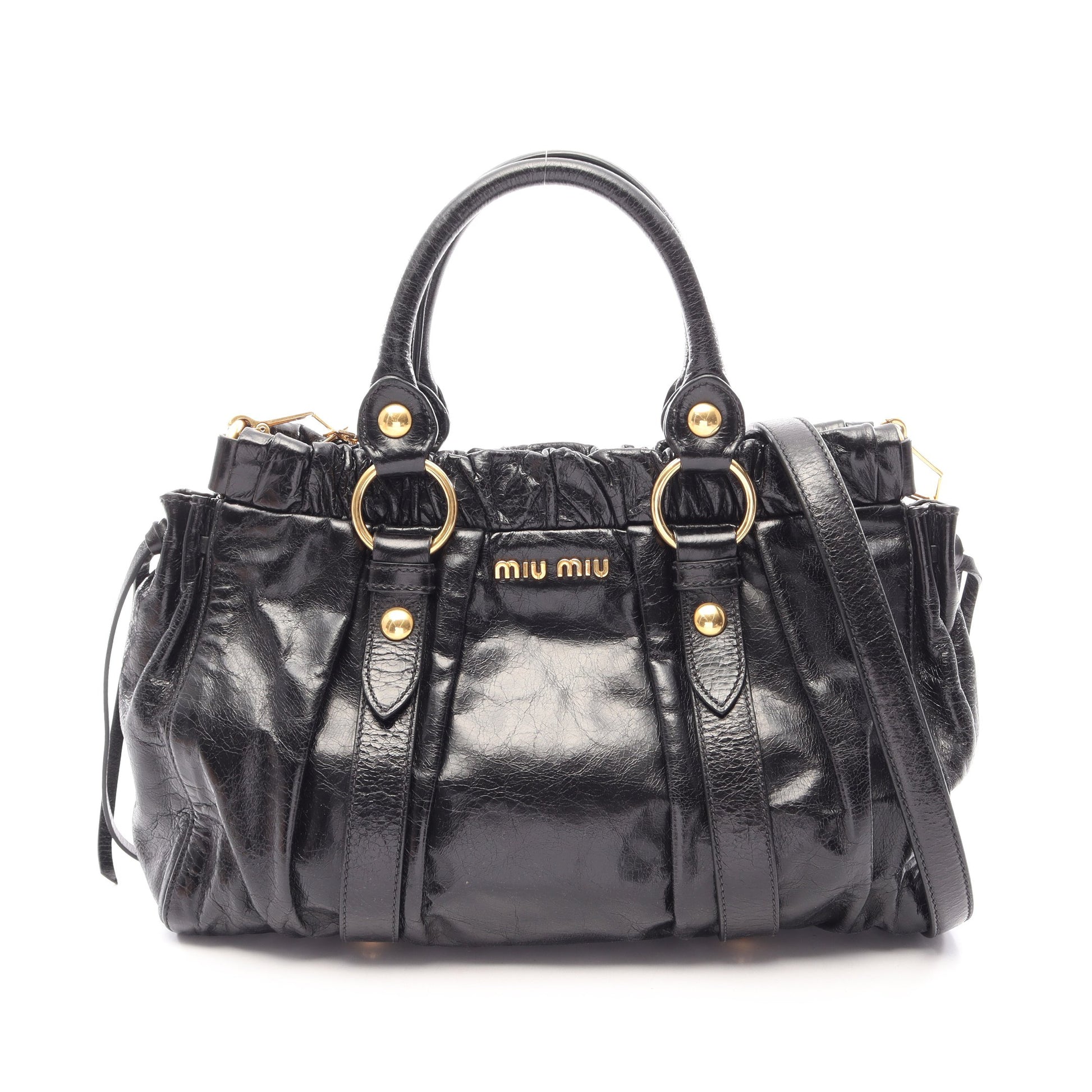 VITELLO LUX 2WAY ハンドバッグ レザー ブラック ミュウミュウ バッグ miu miu