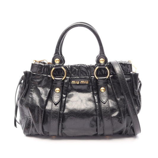 VITELLO LUX 2WAY ハンドバッグ レザー ブラック ミュウミュウ バッグ miu miu