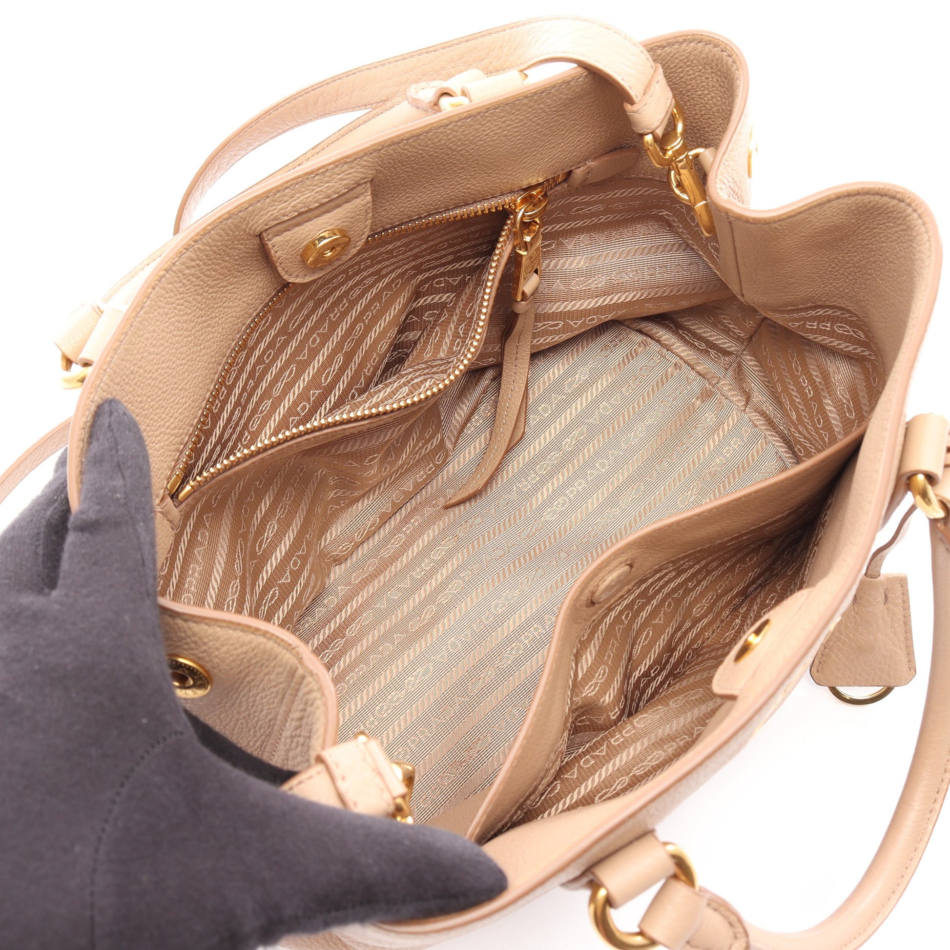 VITELLO PHENIX 2WAY ハンドバッグ レザー ピンクベージュ プラダ バッグ PRADA