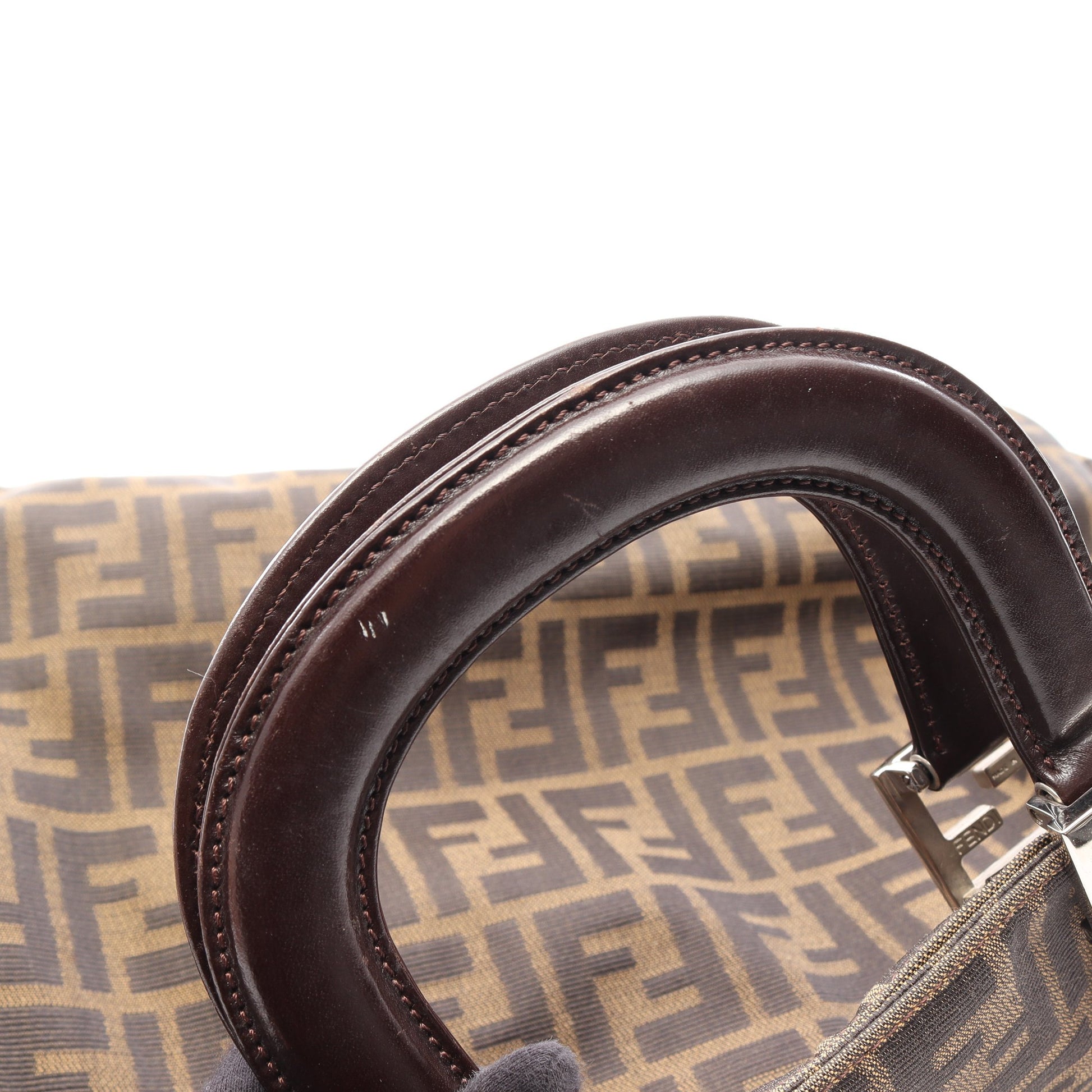 ズッカ ハンドバッグ トートバッグ キャンバス レザー ブラウン ダークブラウン フェンディ バッグ FENDI