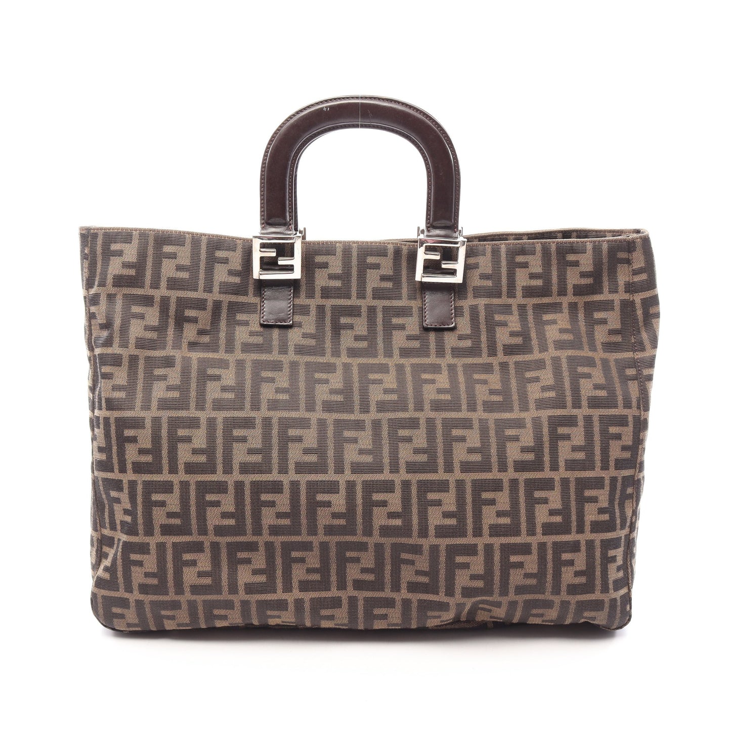 ズッカ ハンドバッグ トートバッグ キャンバス レザー ブラウン ダークブラウン フェンディ バッグ FENDI