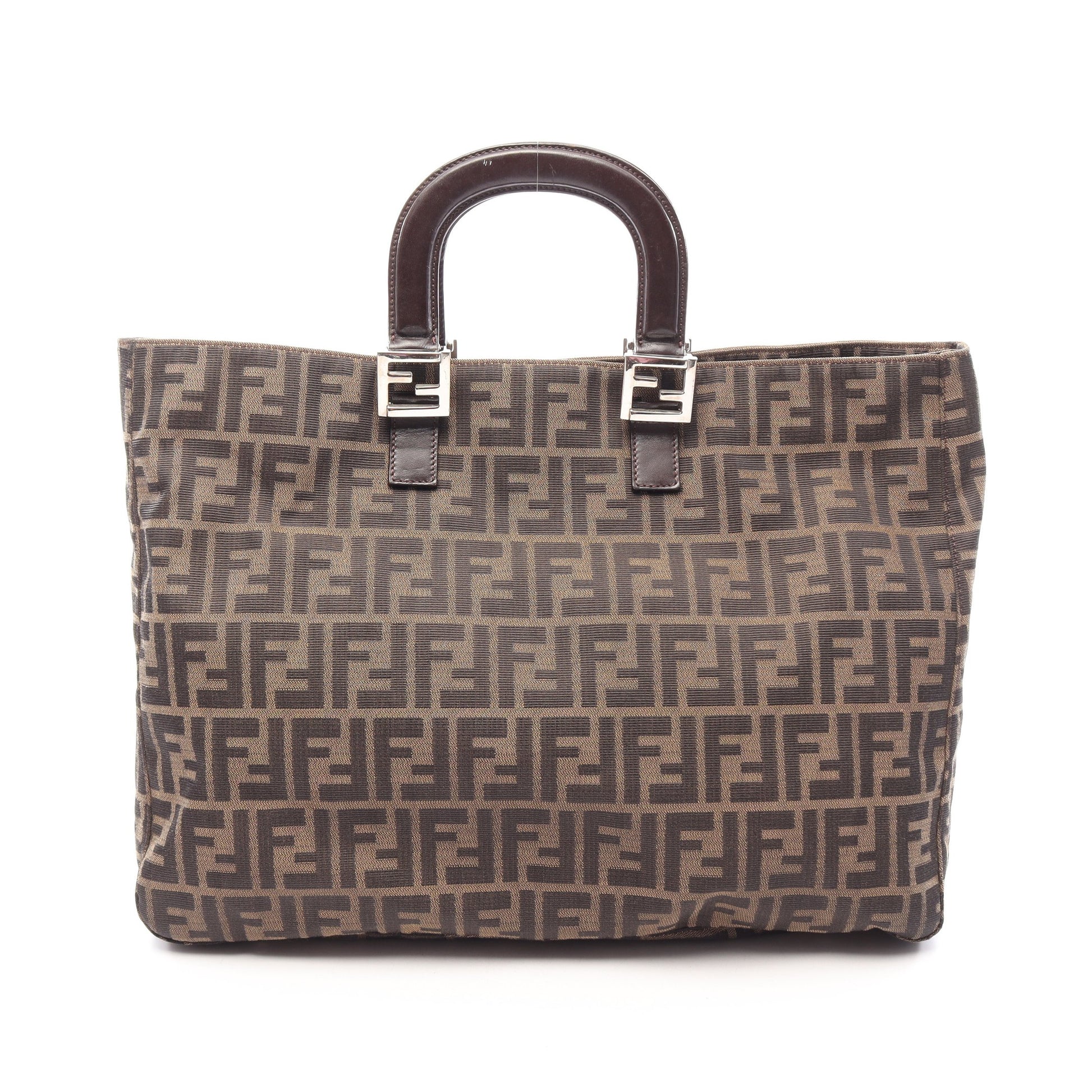 ズッカ ハンドバッグ トートバッグ キャンバス レザー ブラウン ダークブラウン フェンディ バッグ FENDI