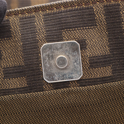 ズッカ ハンドバッグ トートバッグ キャンバス レザー ブラウン ダークブラウン フェンディ バッグ FENDI