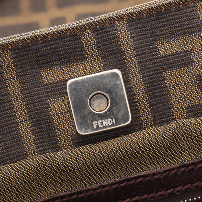 ズッカ ハンドバッグ トートバッグ キャンバス レザー ブラウン ダークブラウン フェンディ バッグ FENDI