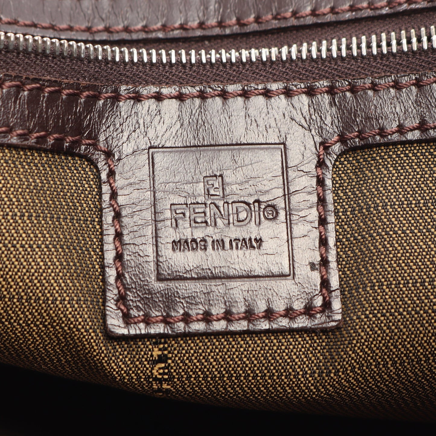 ズッカ ハンドバッグ トートバッグ キャンバス レザー ブラウン ダークブラウン フェンディ バッグ FENDI