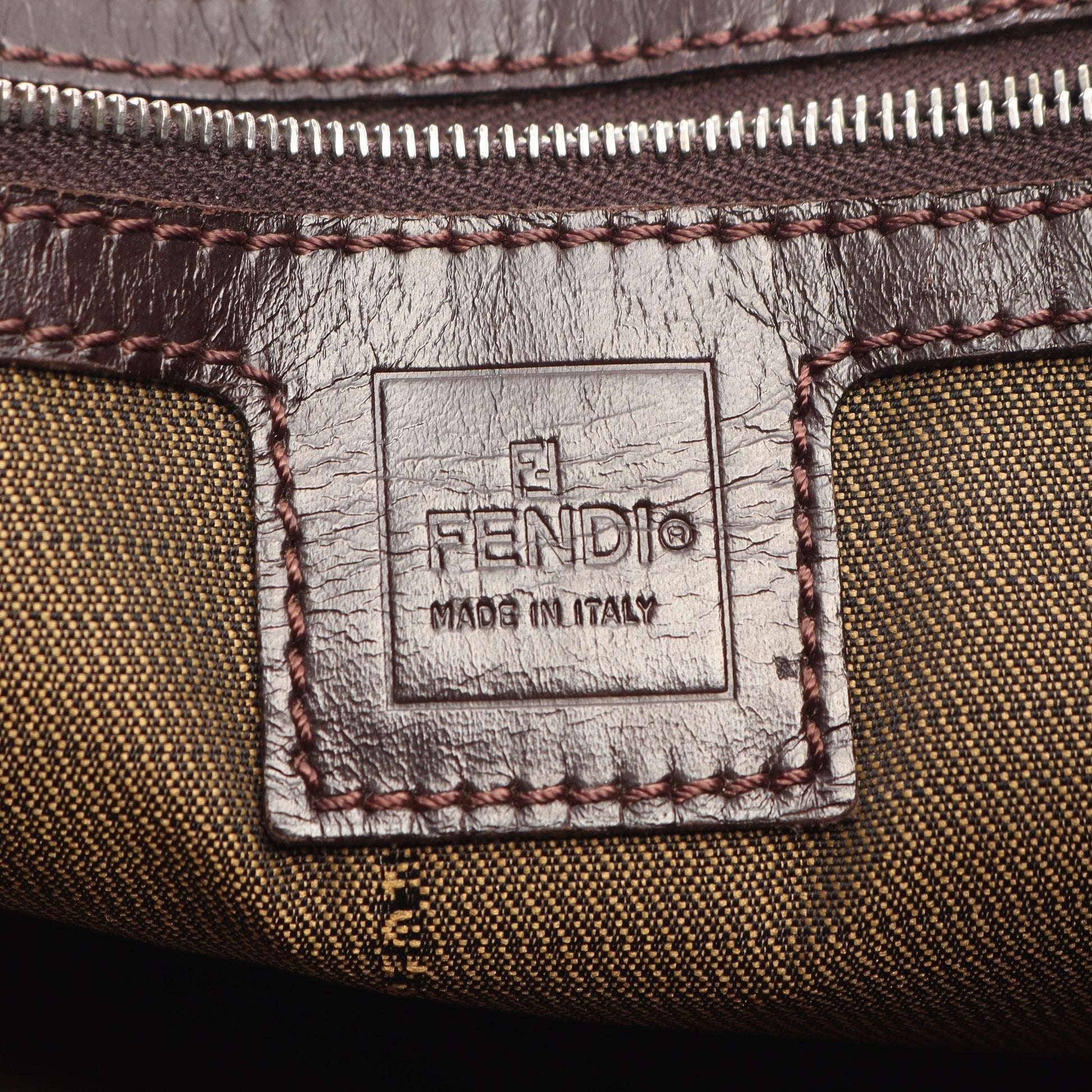 ズッカ ハンドバッグ トートバッグ キャンバス レザー ブラウン ダークブラウン フェンディ バッグ FENDI