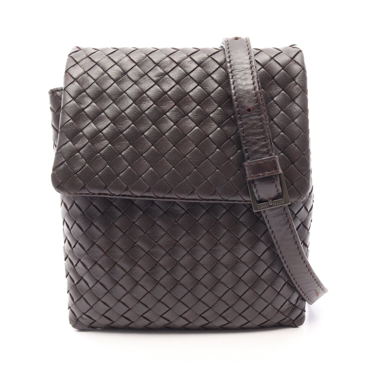 イントレチャート ミニ ショルダーバッグ レザー ダークブラウン ボッテガヴェネタ バッグ BOTTEGA VENETA